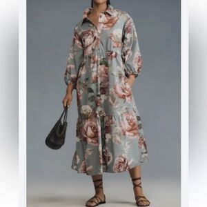 Lovely Grey X Anthropologie The Bettina shirt Floral Dress by Maeve size MP
